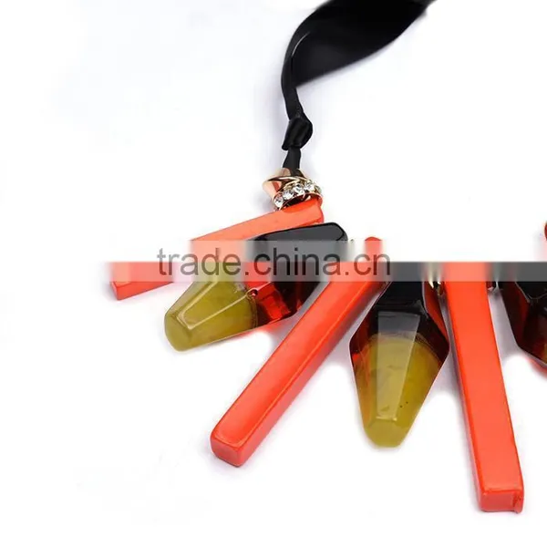 Europe America New Design Exaggerated Geometric Acrylic Pendant Necklace Adjustable Silk Ribbon Necklace photo-2