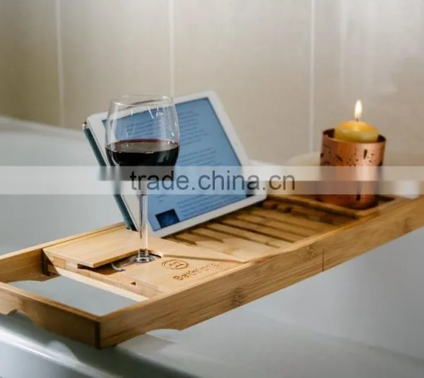 Bamboo Bathtub Caddy - Bathtub Tray - With Book Holder photo-6