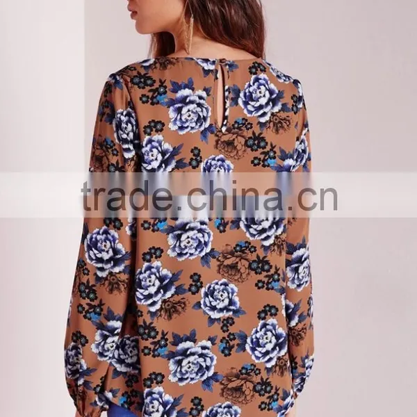 Best Selling Ladies Floral Printed Casual Blouse Low Price photo-5