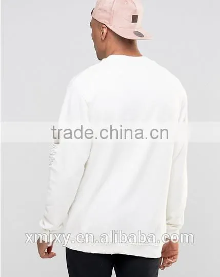 2016 Latest Design Ripped Long Sleeve for Men White t Shirt photo-2
