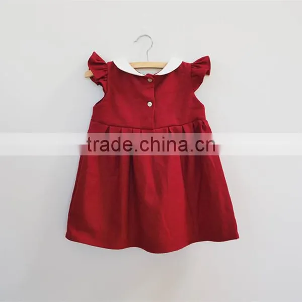 Plain Flutter Ruffled Sleeves Girls Red Dress First Christmas Baby Girls Dresses photo-2