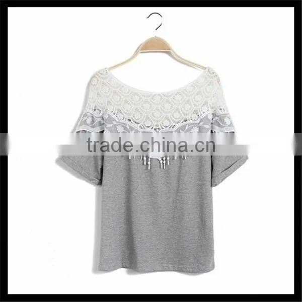 Hot Sell Fashion Korea Style Lace Design Women Summer Blank Latest Printing T-shirt Girl photo-5