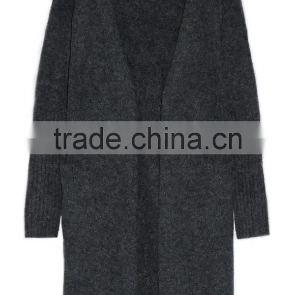 Long Version Women Wearing Knitted Cardigan With Ribbed Cuffs and Hem With Multi Colors Options photo-5