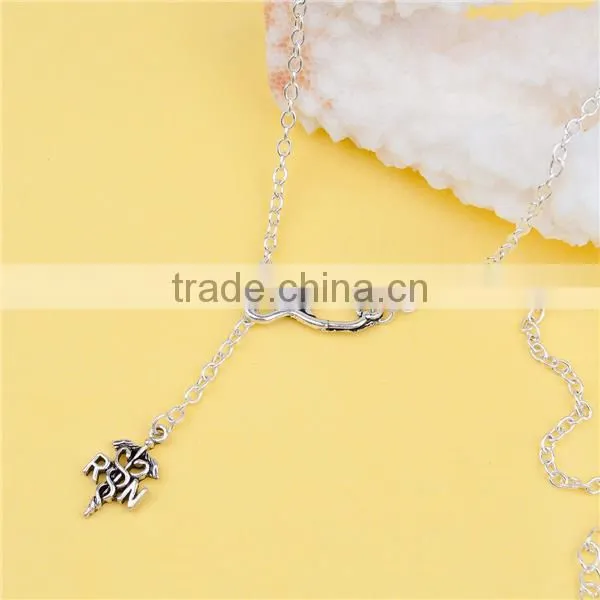 Stethoscope Medical Caduceus Message RN " Carved Hot Sale Silver Plated Cobweb Pumpkin Copper Halloween Necklace photo-2