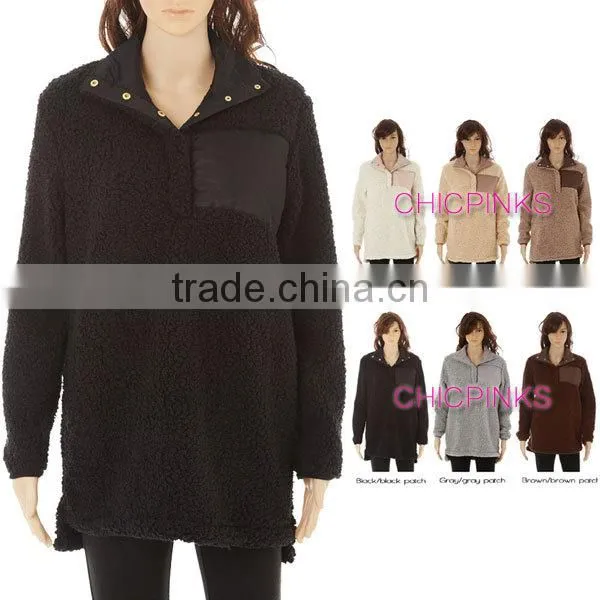 Wholesale Monogram Women Knitted Fleece Sherpa Pullover photo-6