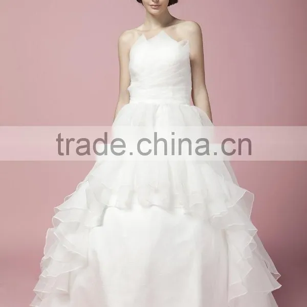 Ball Gown Bridal Dress Bowl Gown Straight Neck Straplesss Front Opened Ruffle Wedding Dress AS27702 photo-5