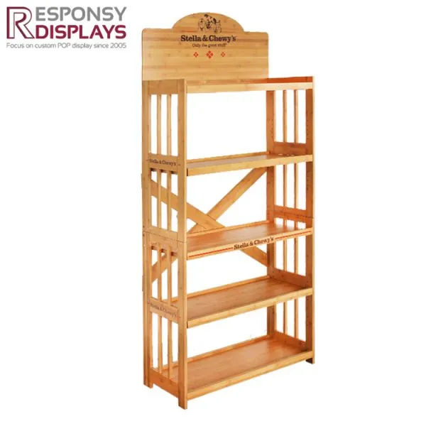 Hot Sale Customized 5 Layer Bamboo Floor Display Stand for Pet Products photo-4