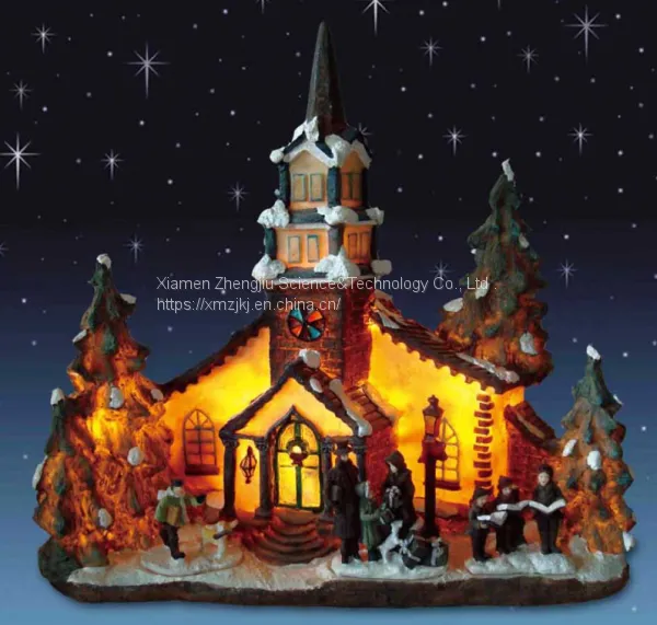X'mas House With 10 Light Set Play Snowman Polyresin Christmas House Decoration photo-2