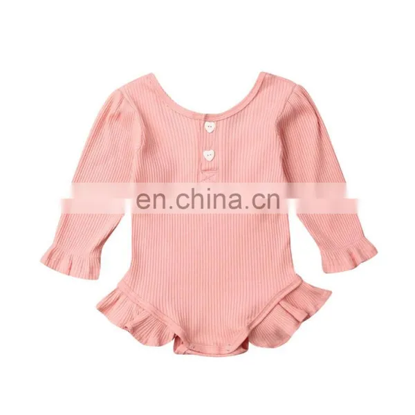 Multi Colors Long Sleeve Ruffle Baby Romper Solid Cotton Rib Jumpsuit for Babies photo-3