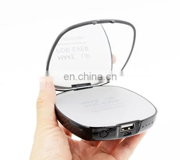 Led Light Compact Makeup Cosmetic Mirror With 4000mah Power Bank USB Charger photo-3