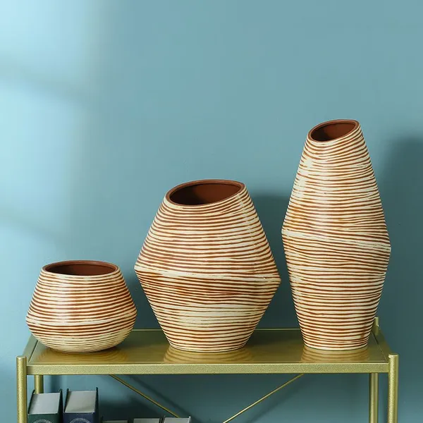 Large Tall Stripe Ceramic Flower Arrangement Vase For Balcony Garden Study Decoration photo-4