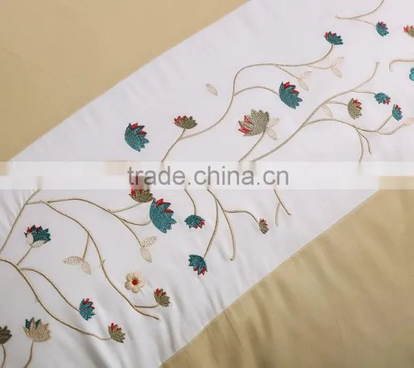 Classic Golden 100% Cotton Hotel Bedlinen Flower Embroidery Bed Sheet Set 500TC Wholesale Bedding Set photo-3