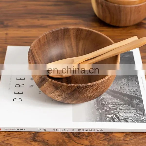 Tableware Wooden Salad Server Reusable Bamboo Serving Bowl Large Wood Round Kitchen Bowl photo-4