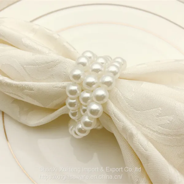 Newest Pearl Napkin Ring Handmade Dinner Decorations for Wedding Table photo-2