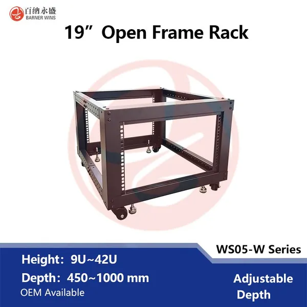 Factory Manufacturing Steel 19 Inch 4-Post Open Network Racks Wholesale OEM WS05-W 6U/12U/20U/32U Network Cabinets