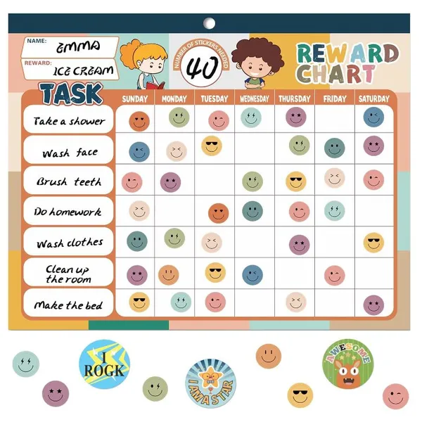 32 Chore Charts Behavior Reward Chart System,Sticker Chore Chart Pad for Kids With 2328 Stickers, 12.2