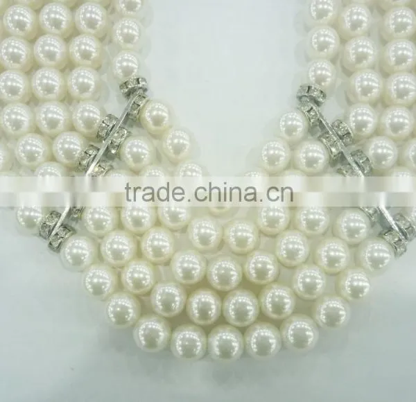 FASHION CHUNKY MULTI ROW STATEMENT PEARL NECKLACE EARRING SET photo-3