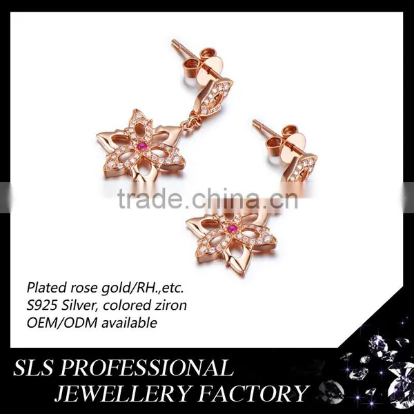2015 Fashiondubai Latest Design 925 Stering Silver Rose Gold Plated Beautiful Flower Jewelry Set photo-5