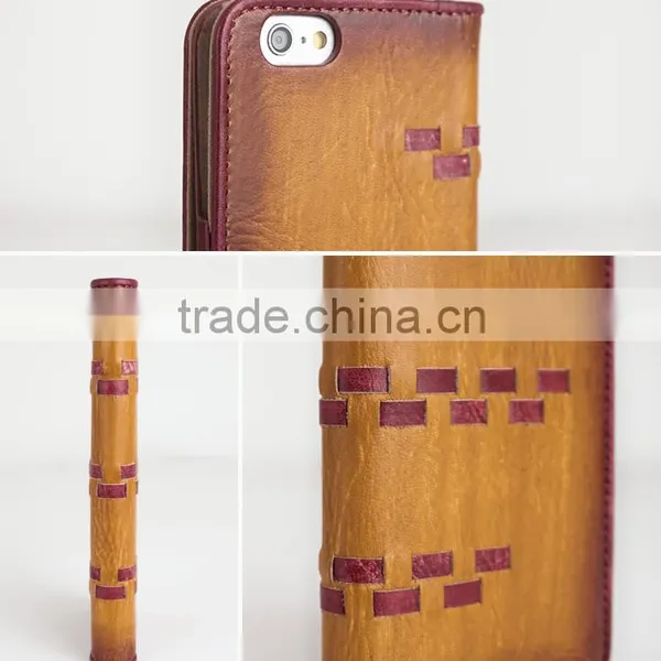 Fading&Weave Genuine Leather Cell Phone/Mobile Phone Case/Booklet for IPhone 6/6s for Lady/Women photo-6