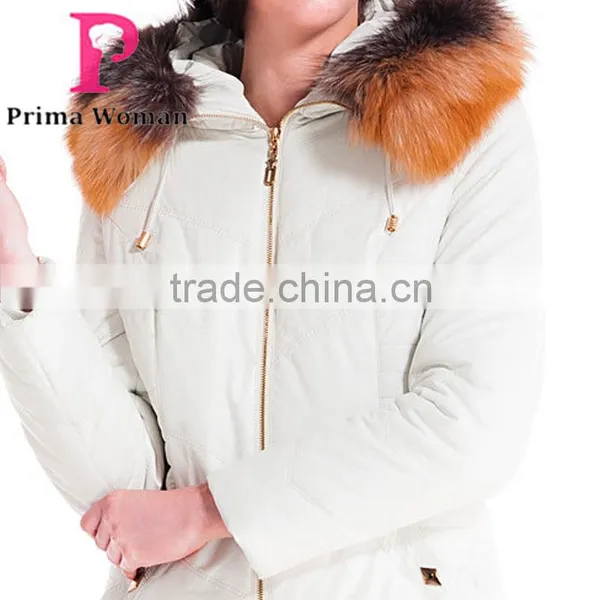 Winter Women Medium Length Slim Cut Coat With Brown Fox Hat Overcoat photo-5