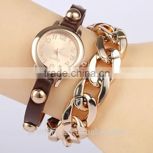 Women Steel Crude Chain Rivet Wrist Quartz Watch Bracelet photo-4