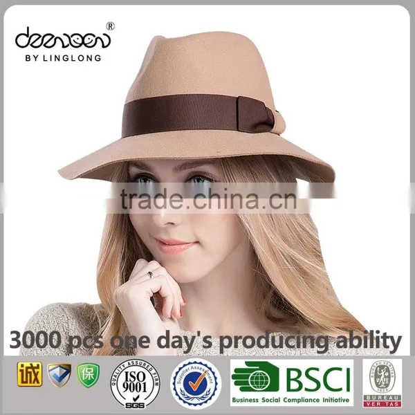 Custom Wide Brim Wool Felt Hat Wholesale Women Men Fedora Hat photo-5