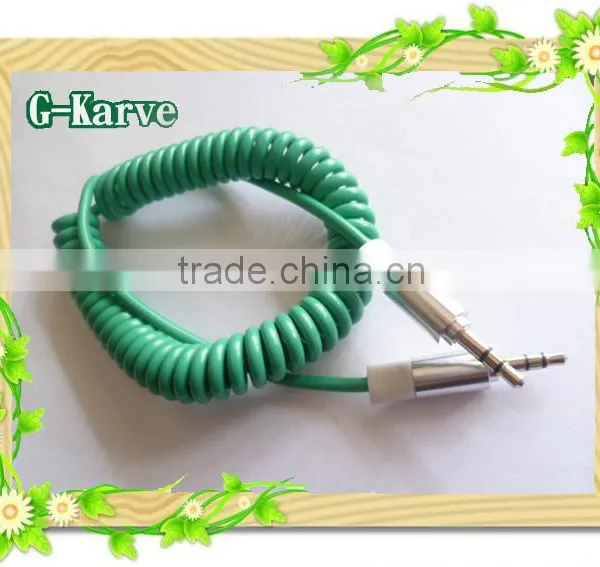 1.8m Colorful DC 3.5 M-M Spiral Audio Cable With Metal Connector