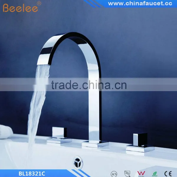 Beelee BL18322C Chrome Finish Two Handles Three Holes Bathroom Waterfall Basin Mixer Vessel Faucet Tap photo-3