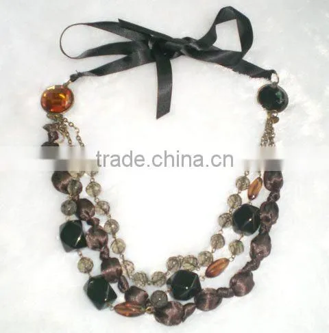 Jewelry,satin Ribbon Fabric Glass Beads Handmade Beads Necklace