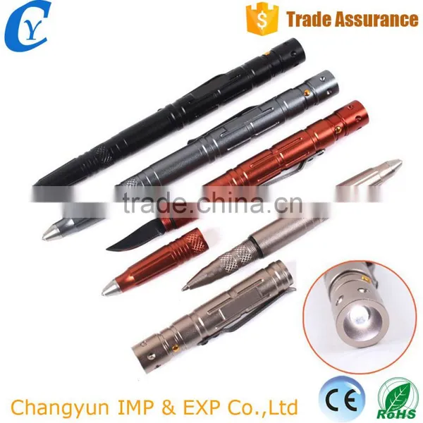 3*LR754 Battery Aviation Aluminum Writing Ballpoint Smooth Surface Tactical Pen Self Defense With Emergency Hammer