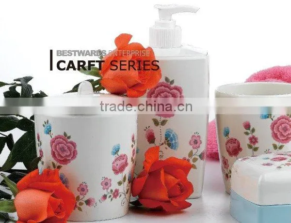 Beautiful Large Capacity Flower Decal Melamine Complete Bathroom Set
