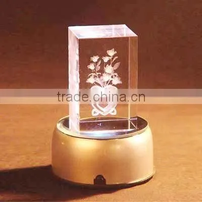3D Laser Crystal Block With Rotating Round LED Light Base for Christmas Gift photo-3