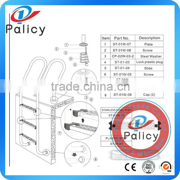 1.2mm Thickness Stainless Steel 304/316 2 Step Ladder With Handrail photo-2