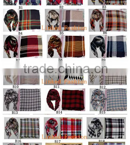 Crushed Acrylic Winter Check Tartan Plaid Scarf photo-3
