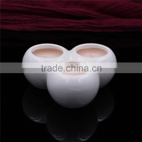 Three Heads Soy Wax Scented Candle in White Pottery Cerammic Jars