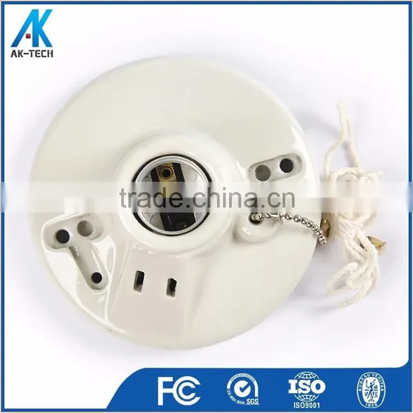 Electronic Lamp Holder Ceramic E27 Ceiling Light Base Wire Switch photo-3