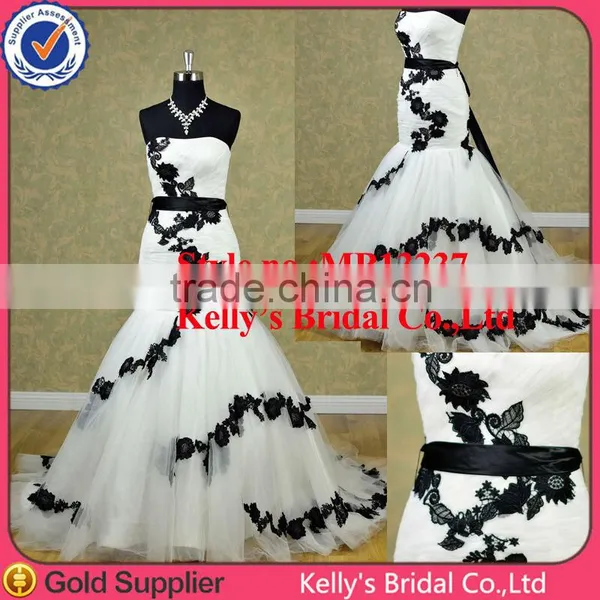 Popular Bohemian Style Strapless Black and White Lace Fishtail Wedding Dresses