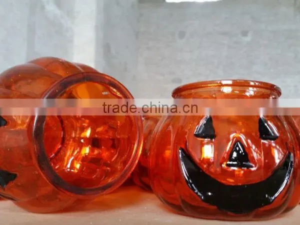 pumpking shaped glass candle jars for Halloween
