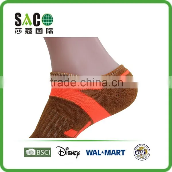 Bright Orange and Brown Color Low Cuff Jacquard Ankle Sports Socks photo-2