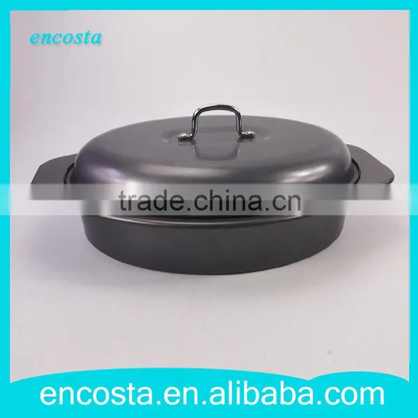 Black Carbon Steel Oval Fish Roaster Non Stick Grill Pan With Lid