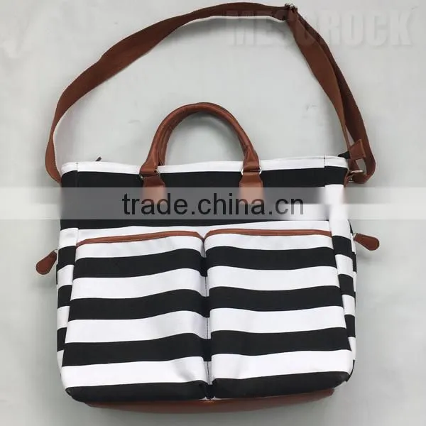 Black & White Stripe Cushioned Canvas Diaper Bag Mummy Bag Baby Diaper Bag photo-3