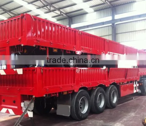 2016 Tri-Axle 50ton 40Feet Flat Bed Side Wall Cargo Truck Semi Trailer For Sale photo-2