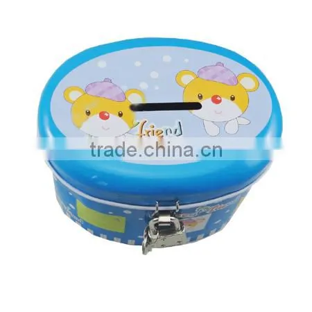 OEM Empty Oval Shape Blue Color Piggy Bank Tin Can photo-4