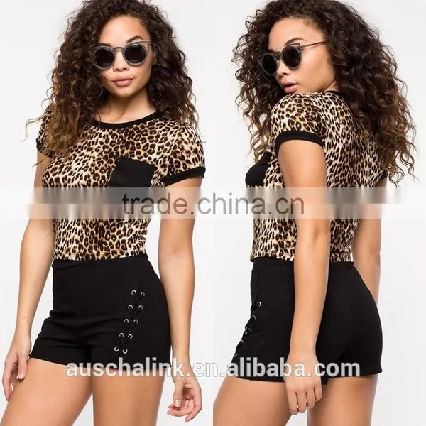 Lady Cropped Leopard Sublimation t Shirt Wholesale Cheap photo-6