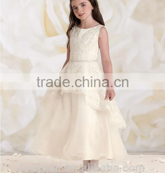 New Fashion off Shoulder Lace Baby Gown Satin Girl Dress photo-2