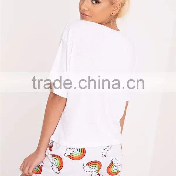 CFull Print Funny Design Women Pyjama Set Unicorn Rainbow White PJ Set Custom Design Ladies Pajama Set photo-2