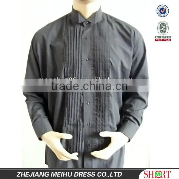 High Quality Peachskin Newest Black Wing-tip Collar Tuxedo Shirt for Men