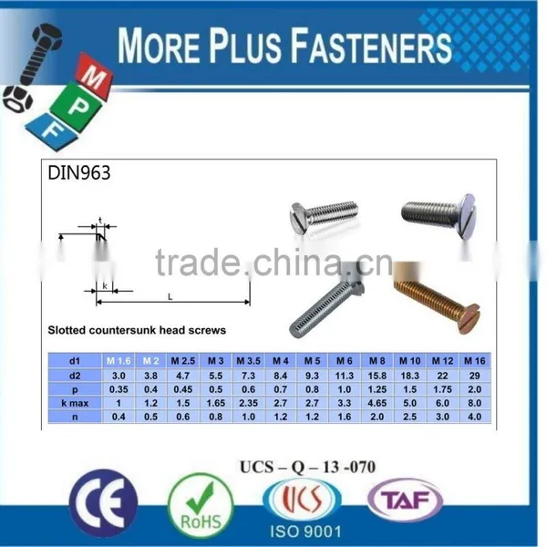 Made in Taiwan Machine Screw Metric DIN 963 ISO 2009 Slotted Flat Head Countersunk Brass and Stainless Steel photo-4