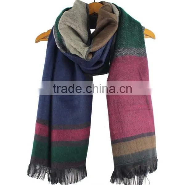Colorful 100% Acrylic Shawl Stole Winter Geometric Border Korean SCARF RL-206 photo-5