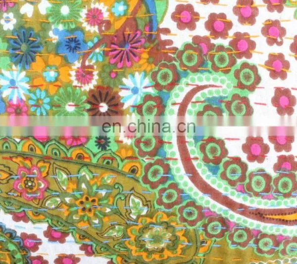 Indian Cotton Handmade Floral Kantha Cushion Cover Kantha Throw Pillow Cover Hand Stitched Kantha Cushion Cover photo-2